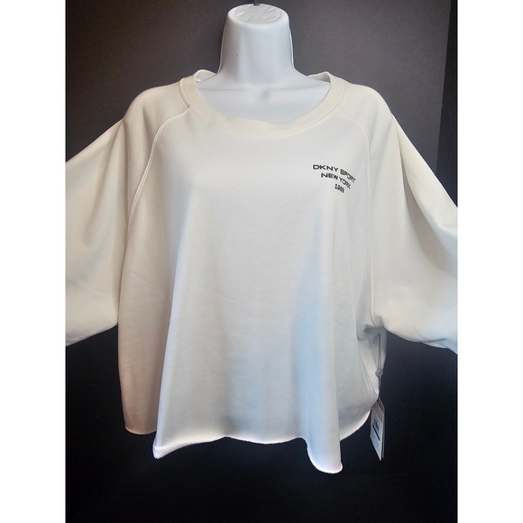 NWT DKNY Sport New York 1989 White Oversized Crop Sweatshirt Top - Size XL - Picture 1 of 8